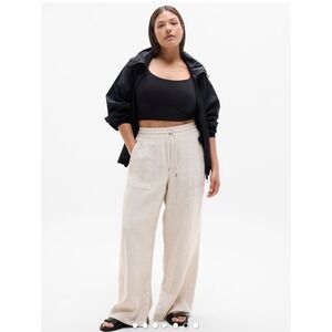 Athleta Beige Linen Wide-Leg Pants